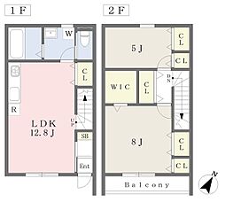 東温市志津川アパート 2LDKの間取図画像