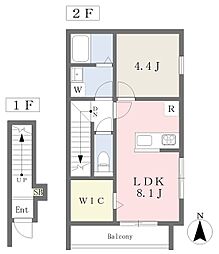 ボン・プレサージュ郡中 1LDKの間取図画像