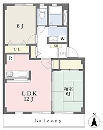 フォブール南吉田 2LDKの間取図画像