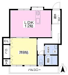 第2秀山コーポ 2階1LDKの間取り