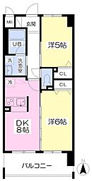 ヴィラ・アンソレイエ 5階2DKの間取り