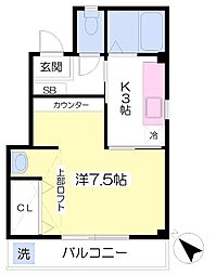 メゾンタナカ 1Kの間取図画像