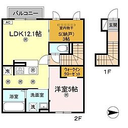 伊予鉄道環状線(JR松山駅経由) 平和通一丁目駅 徒歩2分の賃貸アパート 2階1SLDKの間取り