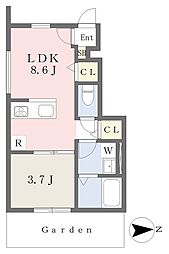 松山市鷹子町アパート 1LDKの間取図画像
