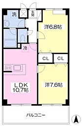 プログレッソ壱番館 2LDKの間取図画像