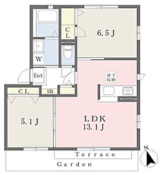 プランドール門屋B 2LDKの間取図画像