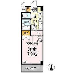 ヴァンテアン清水 1Kの間取図画像