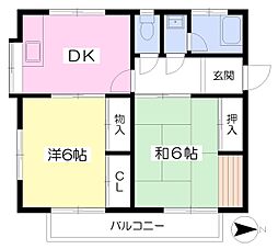 美幸ハイツ 2DKの間取図画像