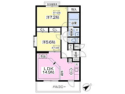 ルネスアヴェニール 2LDKの間取図画像