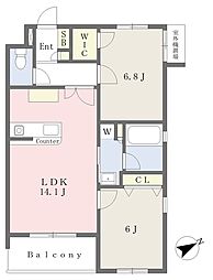 サンフェリス平尾 2LDKの間取図画像