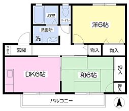 セジュールレイクサイド湖東 2DKの間取図画像