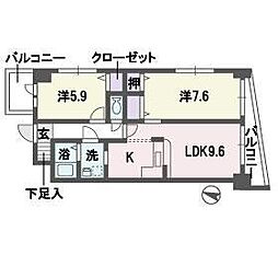 エムロード平尾 2LDKの間取図画像