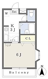 グロウス春日 1Kの間取図画像