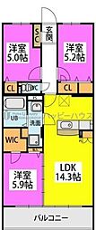 ハッピネス若葉台2 3LDKの間取図画像
