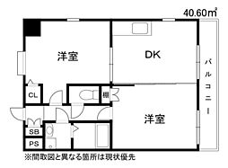 ウイングコートC館 2DKの間取図画像