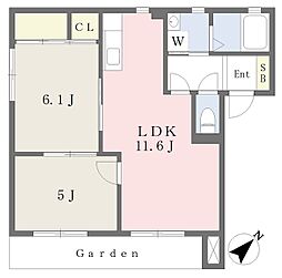 フルール来木A 2LDKの間取図画像