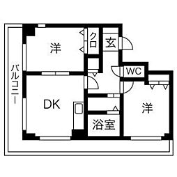 フリューゲル高砂 2LDKの間取図画像