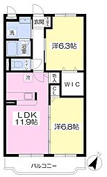 グランディール参番館 2LDKの間取図画像