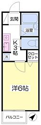 グレイスコーポ三輪 1Kの間取図画像