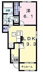メゾン・ド・ソレイユI 1LDKの間取図画像