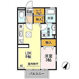 ヴィルヌーブ伍番街 1LDKの間取図画像