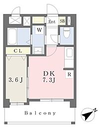 西鉄天神大牟田線 高宮駅 徒歩12分の賃貸マンション 6階1DKの間取り