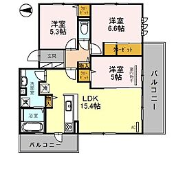 D-room小田部弐番館 3LDKの間取図画像