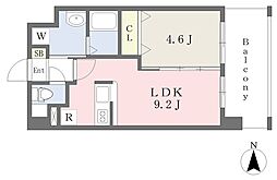 ランドマーク原 1LDKの間取図画像