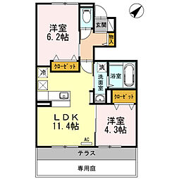 リバーサイド 2LDKの間取図画像