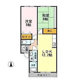 ラ・マンダリーヌB 2LDKの間取図画像