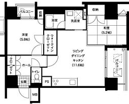 レジディア西新 2LDKの間取図画像