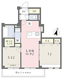 ブランキューブ西新 2LDKの間取図画像