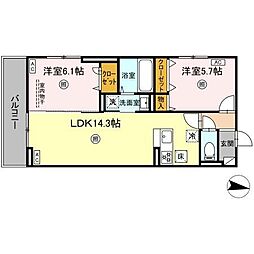 グランドール糸島中央 2LDKの間取図画像