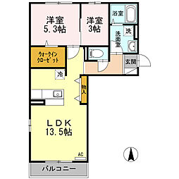 D-room平尾山荘通り 2LDKの間取図画像