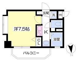 パーレンス六本松 1Kの間取図画像