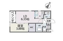 サニークレスト西新 2Kの間取図画像