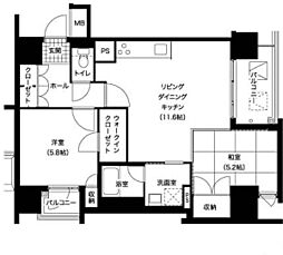 レジディア西新 2LDKの間取図画像