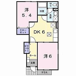 サン・リットヒルズB 2DKの間取図画像