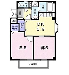 ベルカーサ日吉台 2DKの間取図画像