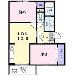 ロジュマン本城 2LDKの間取図画像