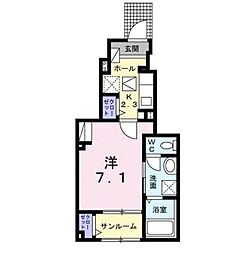 グリーンコート 1Kの間取図画像