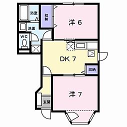 プレジール若園2 2DKの間取図画像