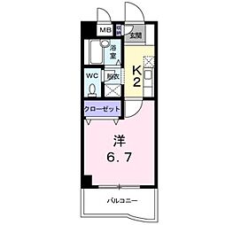 カサーレ三ヶ森 1Kの間取図画像
