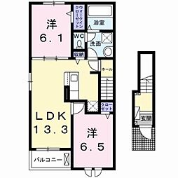 弥生桜IIA棟 2LDKの間取図画像