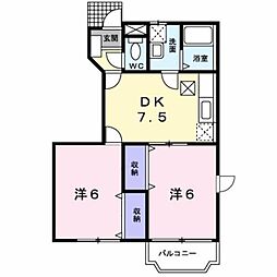 アヴェニールコートひびきのA 2DKの間取図画像