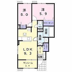 ベストライフ野面2 2LDKの間取図画像