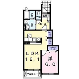 メリディオ葛原B 1LDKの間取図画像