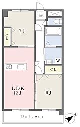 ノーブル陣原 2LDKの間取図画像