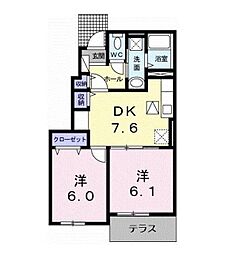 グランソレイユB 2DKの間取図画像
