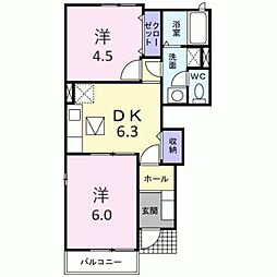 メゾンドコリーヌ 2DKの間取図画像